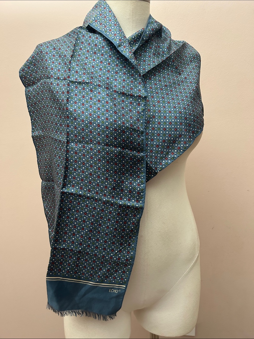 Echo Teal and Multicolor Medallion Silk Scarf VTG